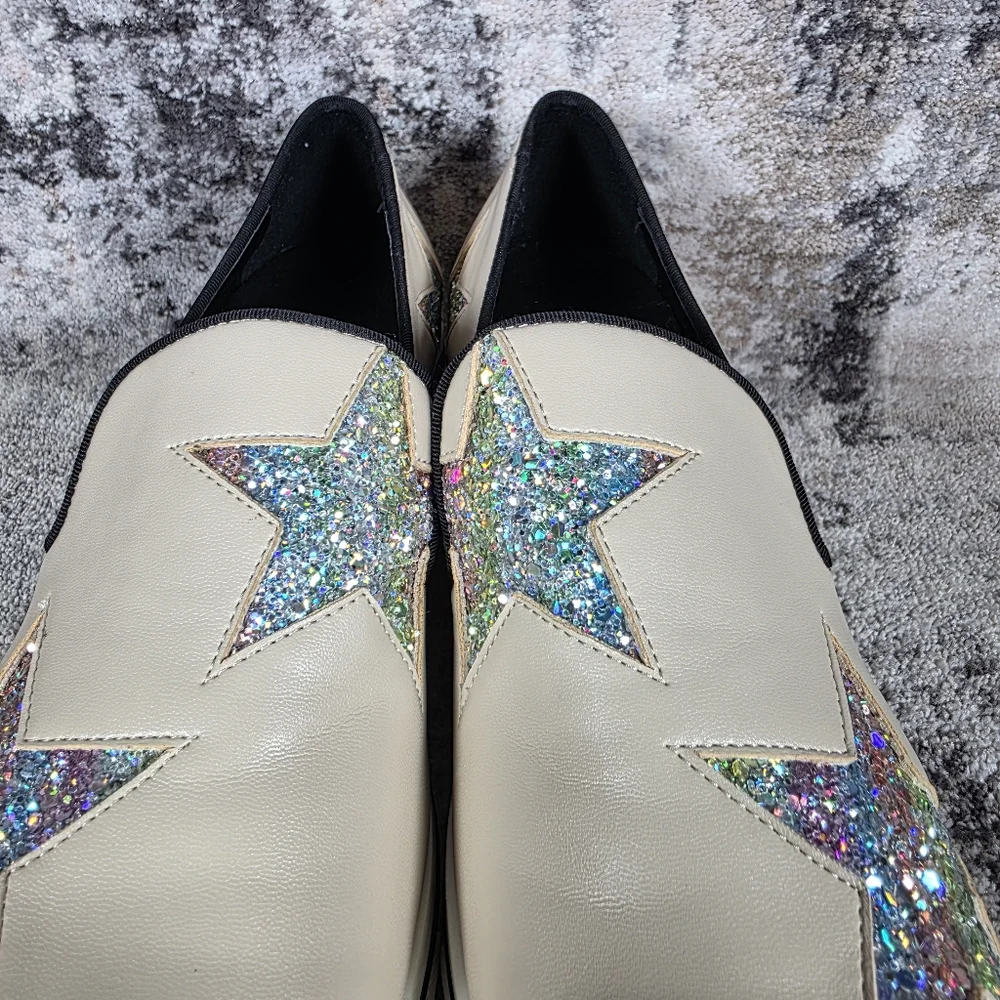 Stella McCartney Women's Binx Star Slip-On Platforms Cream Sparkle Size 38/8 - Picture 4 of 12